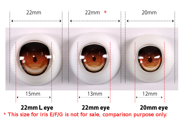 Size comparison for 22mm(L) eyes/22mm eyes/20mm eyes